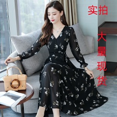 批发实拍长袖<b class='q'>雪纺</b><b class='q'>连衣裙</b>2026春新款流行高端长裙大码碎花裙女