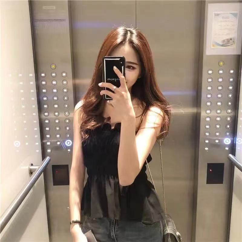 오프숄더 플랫 칼라 포장 가슴 단색 허리 수축 몸매 가꾸기 슬림해 보이는 신축성 튜브탑 한국 스타일 패션 쇼트 스타일 맨위 여성 여름