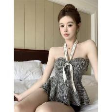 批发小香风挂脖吊带背心女外穿<b class='q'>夏</b>季纯欲甜辣妹性感抹胸上衣裹胸娃娃衫