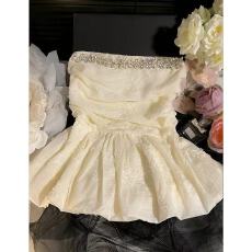 批发性感法式小香风水钻<b class='q'>钉珠</b>收腰裙摆名媛抹胸雪纺衫小衫<b class='q'>连衣裙</b>女夏潮