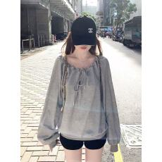 批发绑带斜肩宽松卫衣<b class='q'>女</b>新款秋季韩系慵懒风套头时尚感长袖上衣ins潮