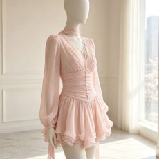 批发纯欲风V领蕾丝拼接上衣女春秋季收腰显瘦<b class='q'>蓬蓬</b><b class='q'>裙套装</b>