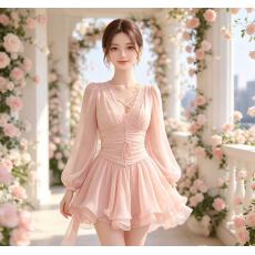 批发纯欲风V领蕾丝拼接上衣女春秋季收腰显瘦<b class='q'>蓬蓬</b><b class='q'>裙套装</b>