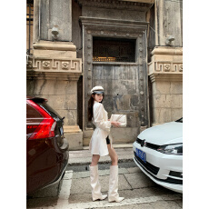 批发实拍新款时尚前短后长修身大衣风衣外套