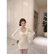 批发实拍法式纯欲蕾丝边针织连衣裙女秋冬包臀<b class='q'>裙子</b>