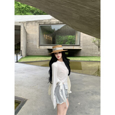 批发实拍防晒<b class='q'>不规则</b>设计感白色绑带上衣+工装风灰色高腰<b class='q'>半身裙</b>女