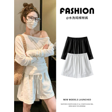 批发白色棉麻<b class='q'>短裤</b><b class='q'>女</b>夏季辣妹三分裤简约纯色百搭宽松阔腿裤<b class='q'>休闲</b>裤热裤