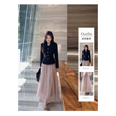 批发岛歌夫人绝美粉色百褶纱裙半身裙轻奢高级感垂感长款网纱半裙子女