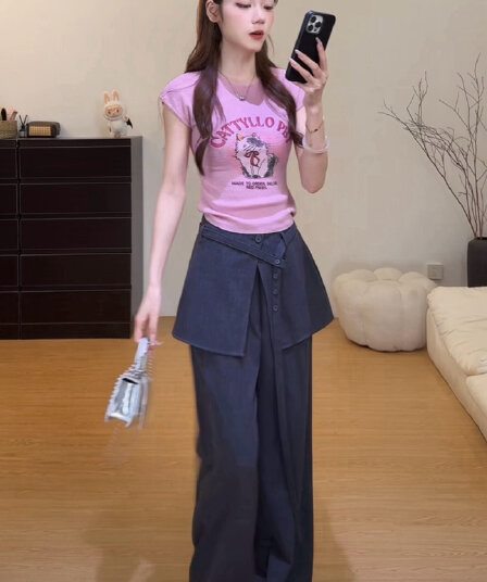 한 부서 탈착식 랩스커트팬츠 하나 슬라이스 캐주얼 바지 여성 2026 봄 여름 새로운 다용도 슬림해 보이는 스트레이트 넓은 바지