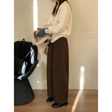 批发实拍冬季高腰抓绒阔腿休闲裤加厚松紧腰百搭阔版<b class='q'>裤子</b>2025新款