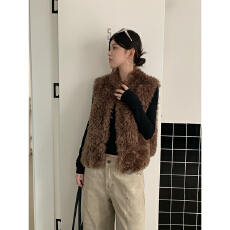 批发实拍2025秋冬保暖无袖坎肩外套上衣气质贵气毛毛马夹背心开衫潮女