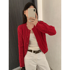 批发实拍秋冬百搭休闲基础款毛<b class='q'>针织</b>衫女韩系2025经典麻花短款开衫外套
