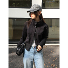 批发实拍立领短款修身收腰利落低饱和度休闲<b class='q'>夹克</b>时尚街头风百搭外套潮