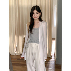 批发实拍慵懒风宽松<b class='q'>长袖</b>开衫防晒外套女夏季纯色休闲百搭上衣2025新款