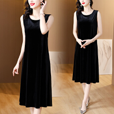 批发邂逅轻奢贵气 真丝丝绒圆领背心裙简约高级感柔滑<b class='q'>桑蚕丝</b>中长款女