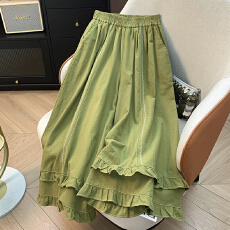 批发7679#荷叶边刺绣阔腿裤女2026夏宽松棉麻百搭叠穿裙裤<b class='q'>九分裤</b>