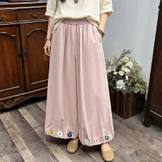 批发减龄花苞裤钩花灯笼裤女夏季休闲裤高腰宽松斜纹棉阔腿裤