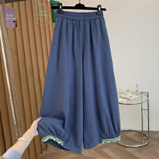 批发7813#2026春文艺复古花苞灯笼裤花边拼接阔腿裤女宽松显瘦<b class='q'>九分裤</b>