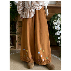 批发2026木耳边拼接阔腿裤女夏文艺<b class='q'>高腰</b>宽松立体花休闲裤