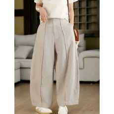批发复古亚麻弯刀<b class='q'>裤</b>女立体拼接显瘦高腰弯刀<b class='q'>裤</b>休闲香蕉<b class='q'>裤</b>春夏款