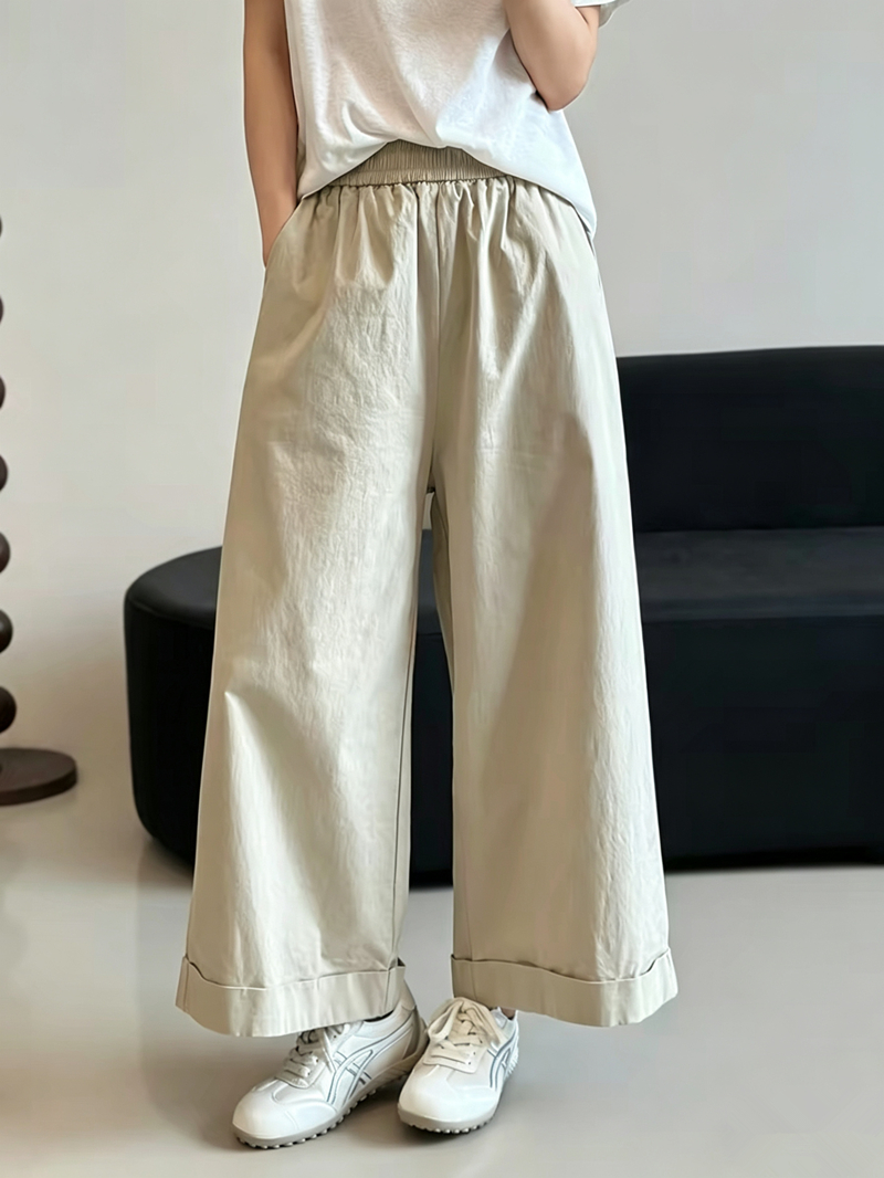 여름 볼륨 측면 스트레이트 팬츠 워시 물 면 와이드 레그 팬츠 9부 바지 여성 루즈핏 슬림해 보이는 다용도 캐주얼 바지