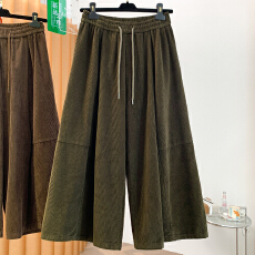 批发7862#秋冬文艺复古灯芯绒宽松阔腿裤<b class='q'>松紧</b>腰系绳直筒裤休闲<b class='q'>女</b>裤