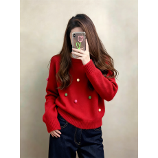 批发彩色立体毛球可爱毛衣女2025冬季新款韩版加厚毛衣甜美气质本命年