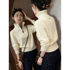 批发时尚慵懒风设计感撞色针织衫女2025秋季新款高级感百搭显瘦上衣潮