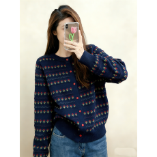 批发<b class='q'>条纹</b>针织开衫外套女士早秋季慵懒高级感洋气花朵毛衣上衣