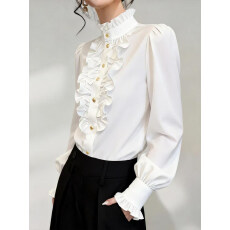 批发千金风白色立领木耳边<b class='q'>衬衫女</b>2026春季<b class='q'>长袖</b>法式洋气设计感百搭上衣