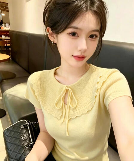 2026 여름 새로운 얼음 실크 티셔츠 베이비 칼라 반팔 니트 스웨터 미니멀리즘 다용도 맨위 얇은 스타일
