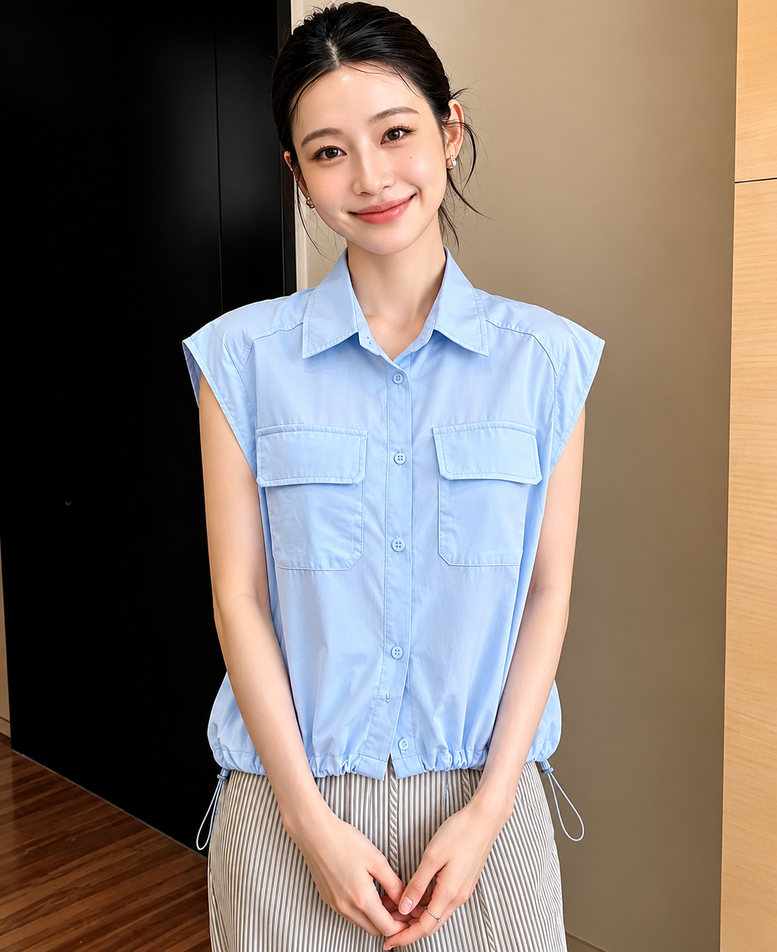 여름 POLO 칼라 스카프 고급 센스 반팔 여성 셔츠 새로운 폭발 디자인 센스 작은 날다 소매 맨위 작은 셔츠
