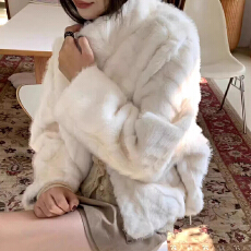 批发金叶貂皮毛一体短外套女25秋冬新款小个子毛茸茸仿水貂毛皮草9830