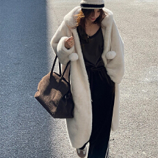 批发<b class='q'>秋</b>冬韩国连帽慵懒风皮毛一体外套加厚水貂毛过膝长款皮草大衣9853