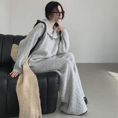 批发高级感宽松时髦针织加厚毛衣长袖外套阔腿<b class='q'>裤</b><b class='q'>秋冬</b>新款两件套 9867