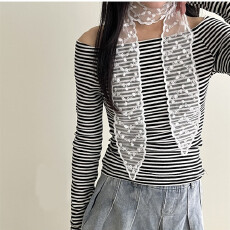 批发春夏 慵懒韩系蕾丝花边颈带发带甜美氛围感飘带绑发头饰丝巾 8797