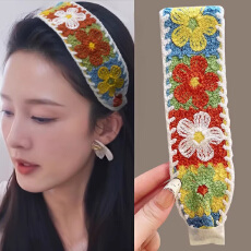 批发DIY碎花针织刘海贴洗脸粘贴魔术贴发箍敷面膜粘粘贴发卡发带 