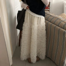 批发26春夏 重工蛋糕蓬蓬裙高腰宽松复古网纱花苞休闲半身裙<b class='q'>长裙</b> 1013