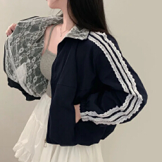 批发26春夏 韩版双层拼接<b class='q'>蕾丝</b>花边棒球服抽绳收腰休闲薄防晒外套 9005