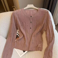 批发26夏 韩系磨破设计感单排扣薄款长袖<b class='q'>针织</b>外套<b class='q'>开衫</b>空调防晒衣 1113