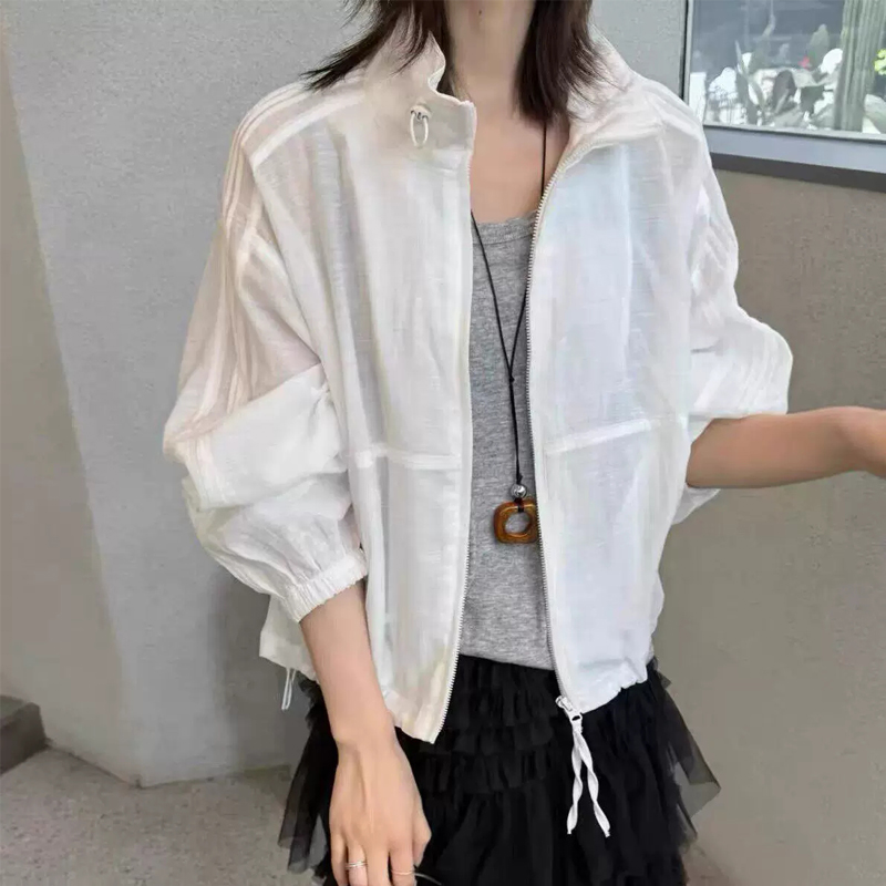 한 부서 미니멀리즘 다용도 스탠드 칼라 지퍼 여성 셔츠 26 여름 루즈핏 캐주얼 셔츠 재킷 자외선 차단 의류 1171