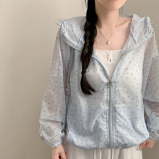 批发夏 chic时尚小碎花薄款防<b class='q'>晒衣</b>女宽松连帽开<b class='q'>衫</b>休闲防晒空调<b class='q'>衫</b> 1189