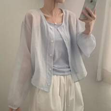 批发26<b class='q'>春</b>夏 INS棉麻防晒衬衣+吊带两件套 薄款衬衫空调防晒套装 1091