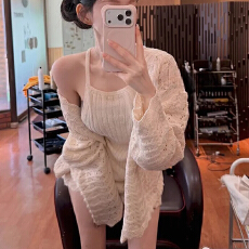 批发26秋冬 韩国 美美的韩系设计百搭针织套装休闲毛衣短裤三件套1221