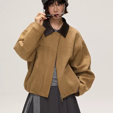 批发26秋<b class='q'>冬</b> 鹿皮绒皮领拼接翻领夹克外套 韩版chic 百搭休闲上衣 9982