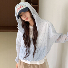 批发夏 chic时尚小碎花薄款防晒衣女宽松连帽开衫休闲防晒空调衫 1189