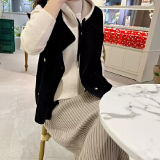 批发26秋<b class='q'>冬</b> 韩国双面尼减龄假两件休闲针织宽松马甲加厚毛衣外套 1261