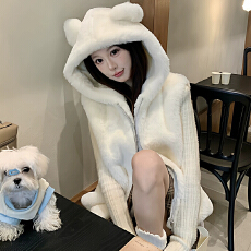批发26<b class='q'>秋</b>冬仿獭兔毛环保皮草外套女小熊耳朵连帽中长款毛绒绒马甲1519