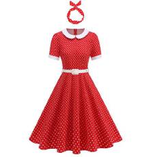 批发亚马逊跨境赫本风波点拼色翻领大摆<b class='q'>连衣裙</b>