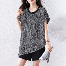 批发蝙蝠袖印花宽松<b class='q'>雪纺</b>衫女2025夏季洋气百搭宽松显瘦大码小衫上衣